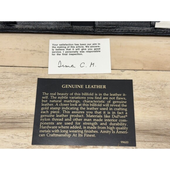 Vtg Amity Black Leather Billfold Cowhide Mens Wallet New In Box - Picture 4 of 16